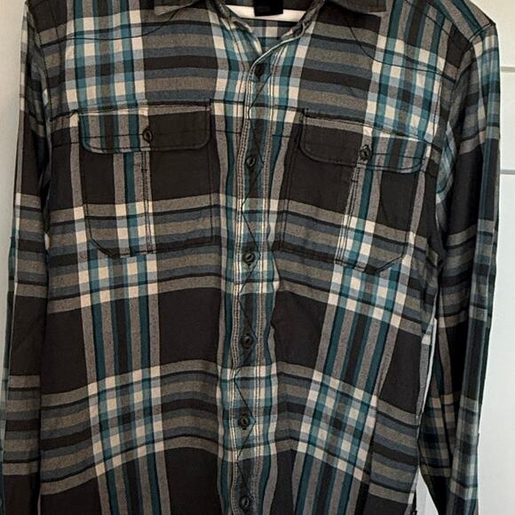 The North Face Flannel Shirt Mens Medium Gray Blue Plaid Button Up Long Sleeve - Picture 3 of 6